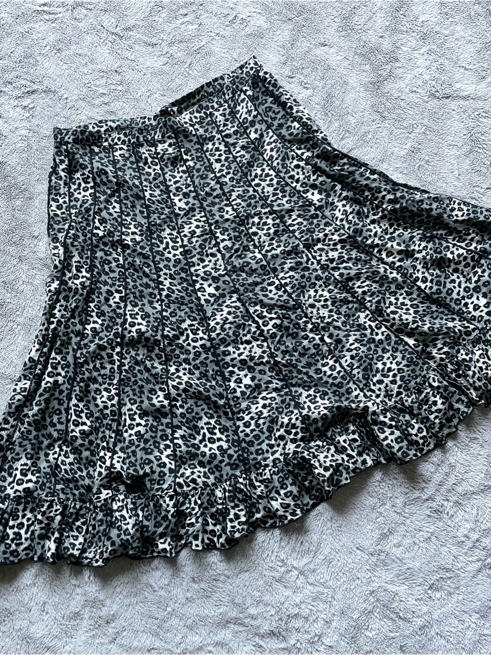 Grey & Black Leopard Print Midi Skirt